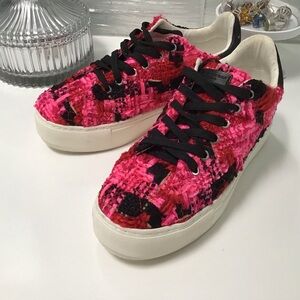 Kurt Geiger Laney Pink Velvet Tweed Sneakers Sz 37/7 New!